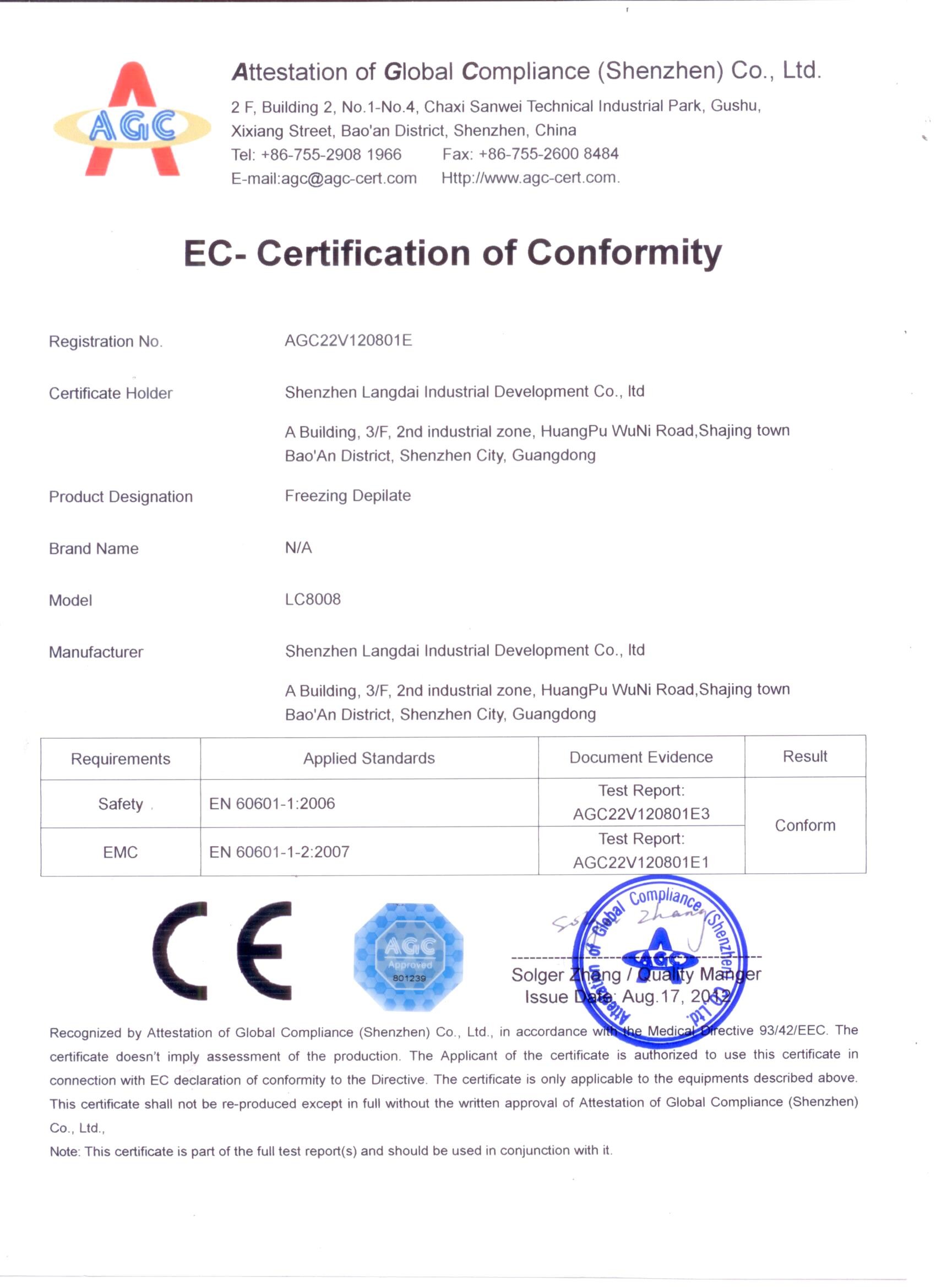 Chiny Shenzhen Langdai Industrial Development Co., Ltd. Certyfikaty