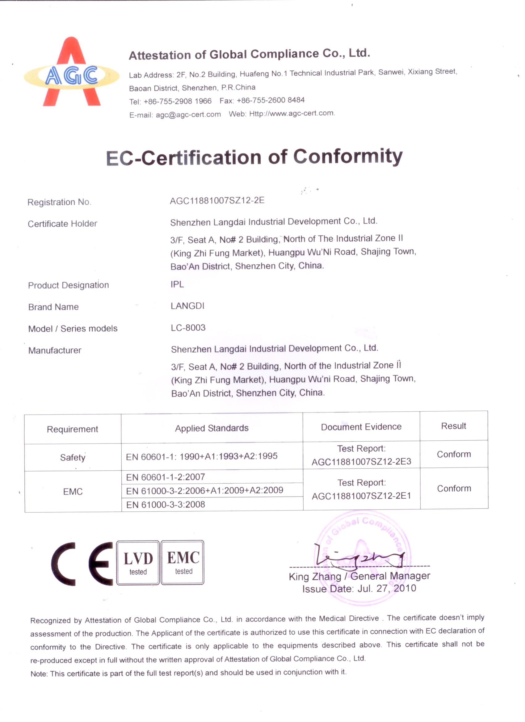 Chiny Shenzhen Langdai Industrial Development Co., Ltd. Certyfikaty